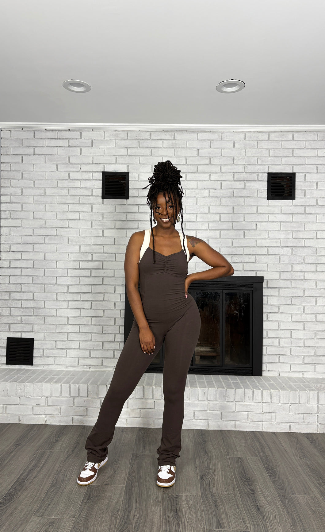 Stay In Your Lane Jumpsuit (Brown)